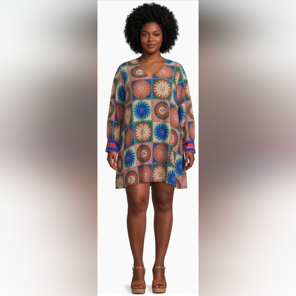 Johnny Was Dresses & Skirts - Artisy Celestial XXL Johnny Was Boho Retro Silk Hippie Shift Mini Dress New